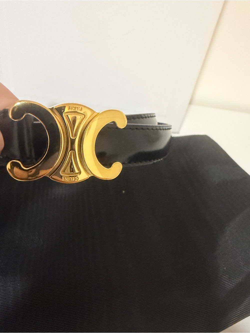 Celine Black Leather Belt with Gold Triomphe Buckle - Picture 2 of 8